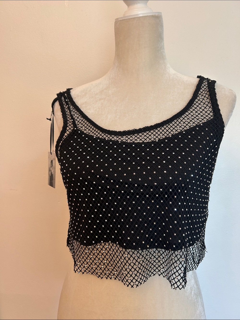 Sincerely Jules Black Mesh Beaded Crop Top